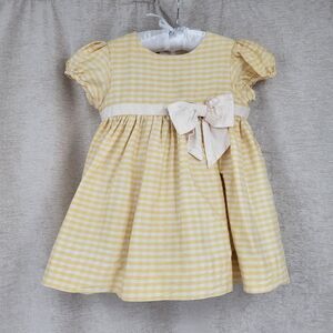 Simi Silk Butter Yellow Gingham Dress Infant Baby Girls Size 18mo